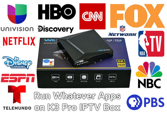 Android IPTV Box personnalisé 4K HD 2.4G/5G WIFI BT5.0 2G Ram 8G We2u K3 Pro
